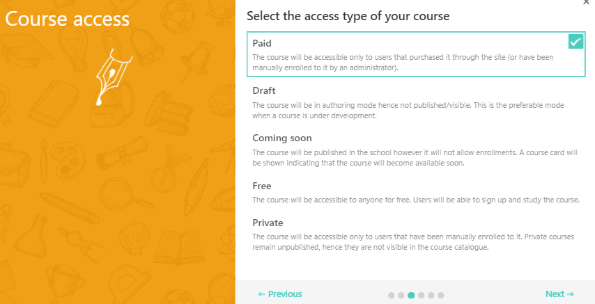 A screenshot of the course access tab inside LearnWorlds.