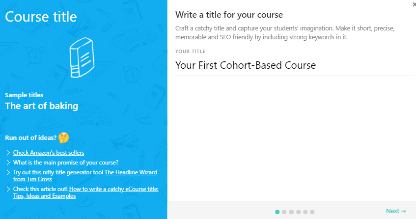 A screenshot of the course title tab inside LearnWorlds.