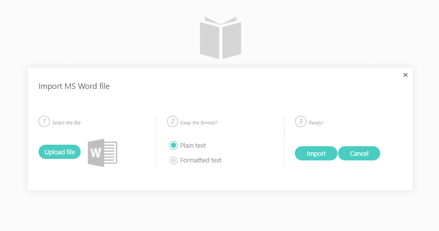 A screenshot showing how to import an MS Word file to a LearnWolrds school.
