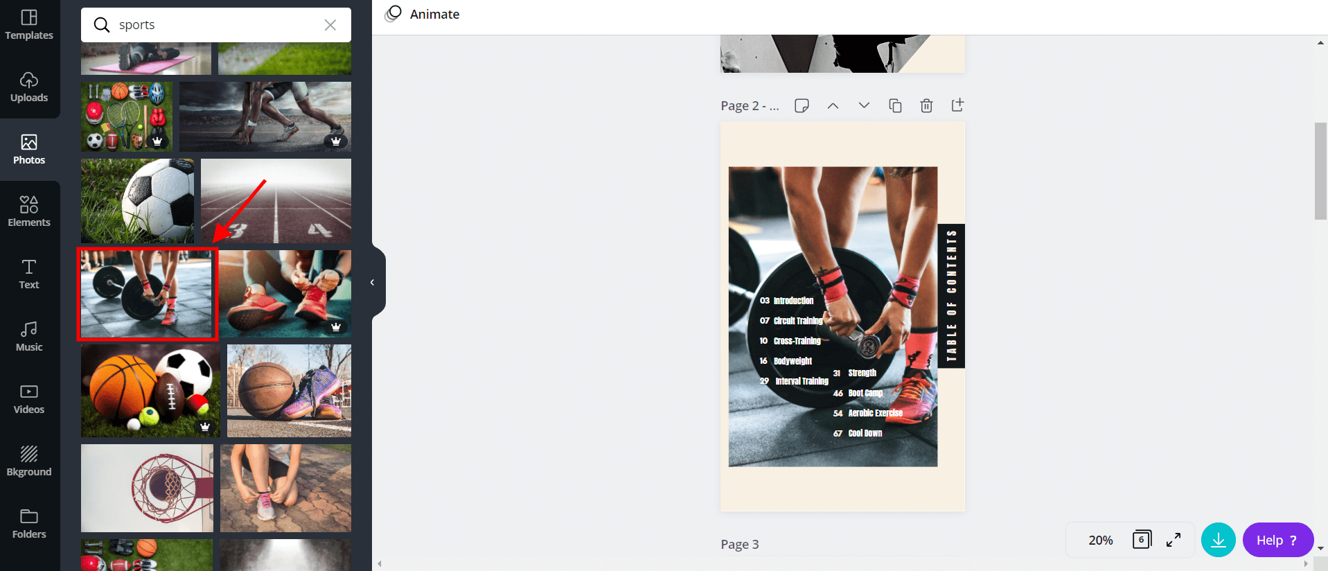 A screenshot showing how to search for an image n Canva.