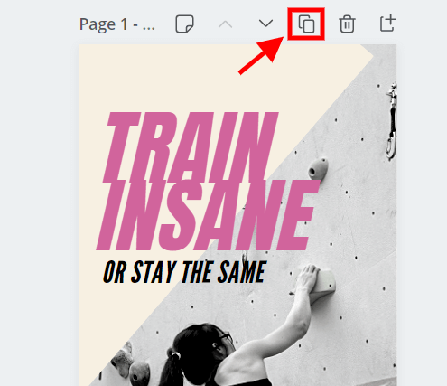 A screenshot showing how to duplicate a page in Canva.