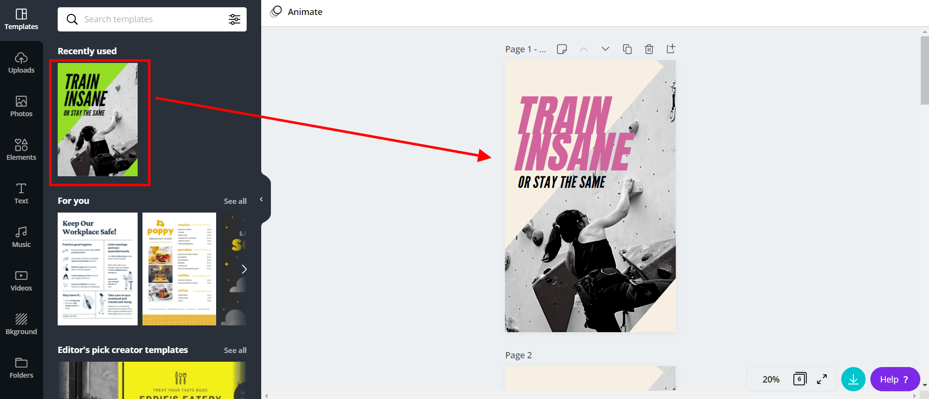 A screenshot showing how to create an ebook in Canva.
