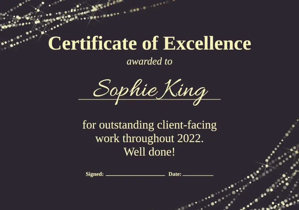12 Certificate of Excellence in Business