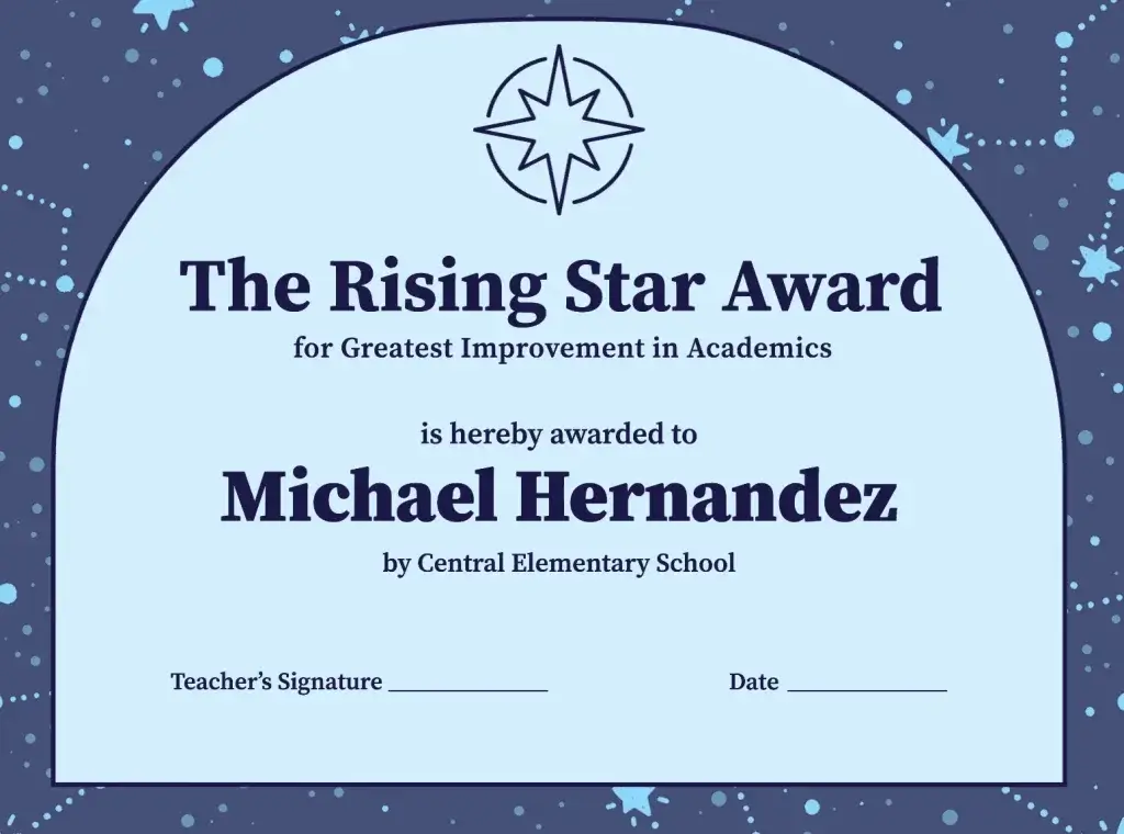 5 Rising Star Award certificate template