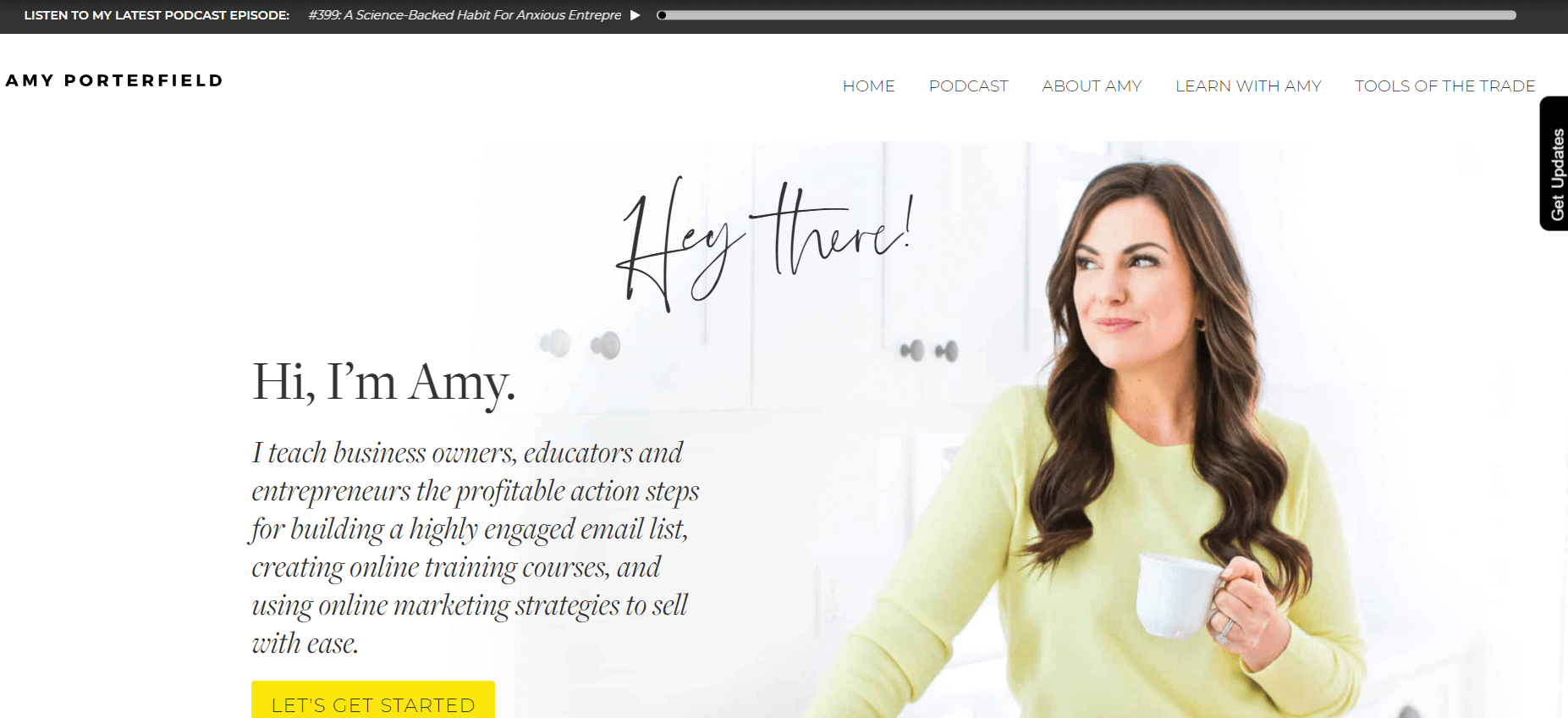 A screenshot showing Amy Porterfield's website