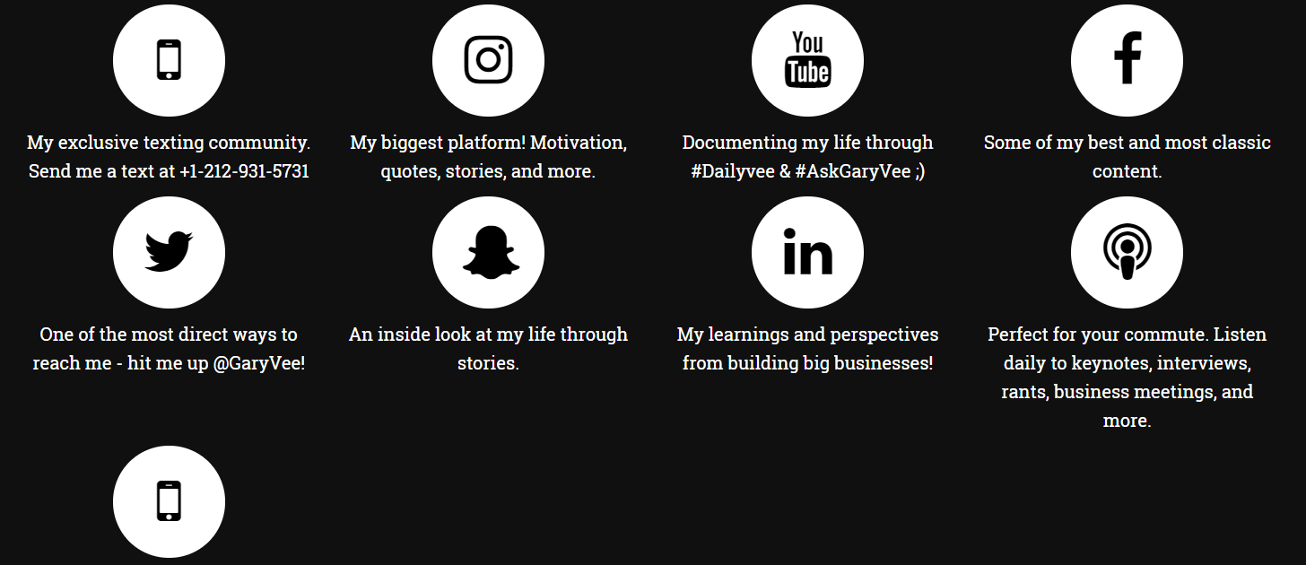 A screenshot showing Gary Vaynerchuk's social channels.
