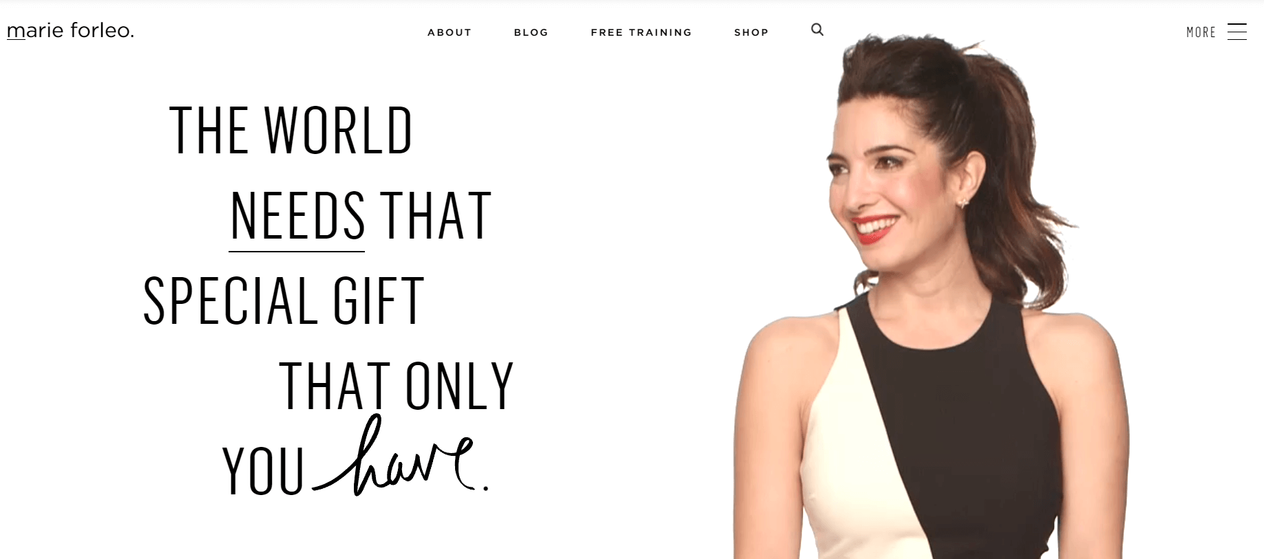 A screenshot showing Marie Forleo's website.