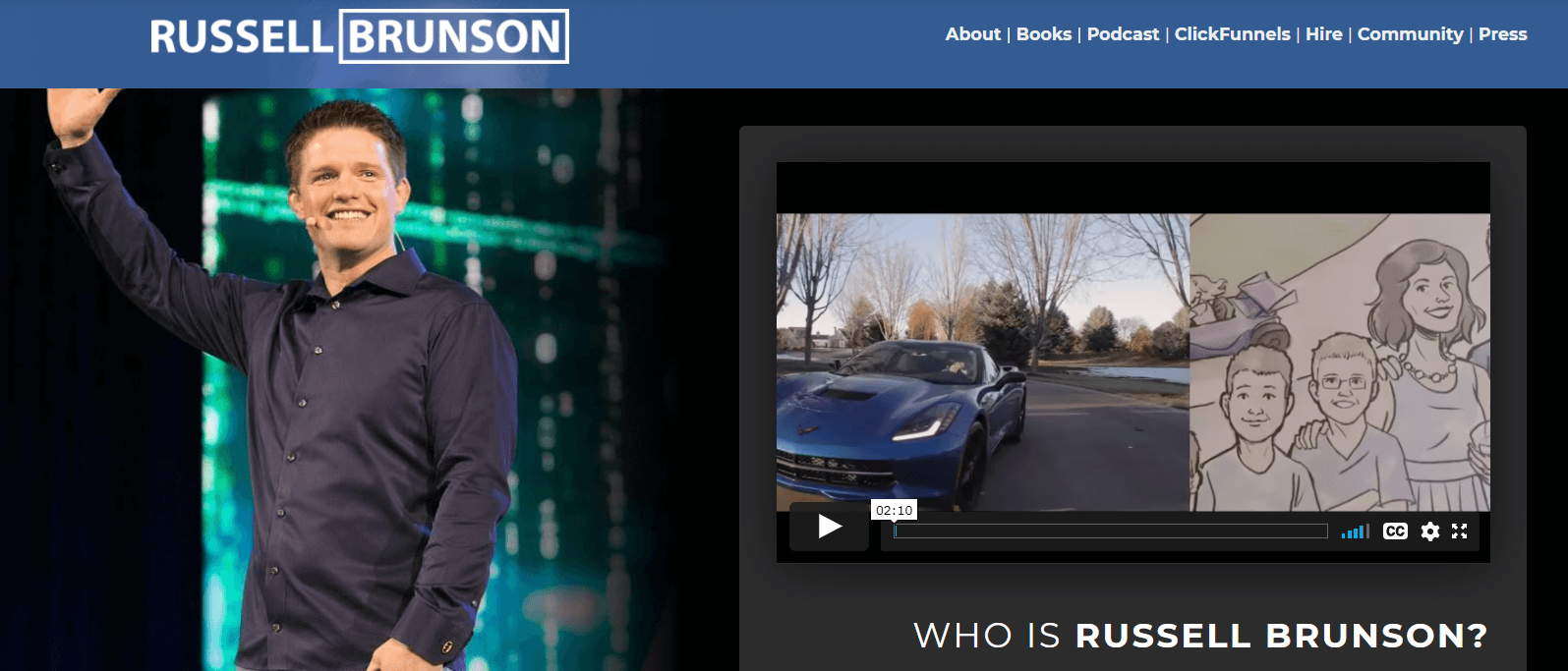 A screenshot showing Russell Brunson's website.