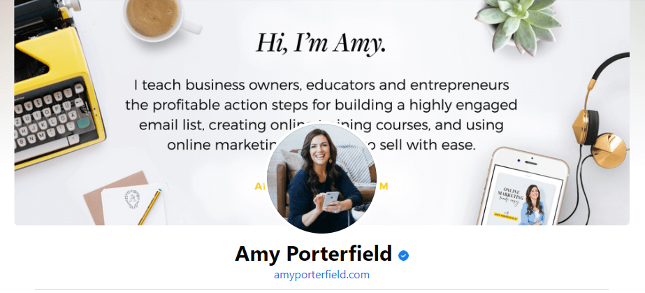 A screenshot of Amy Porterfield Facebook banner.