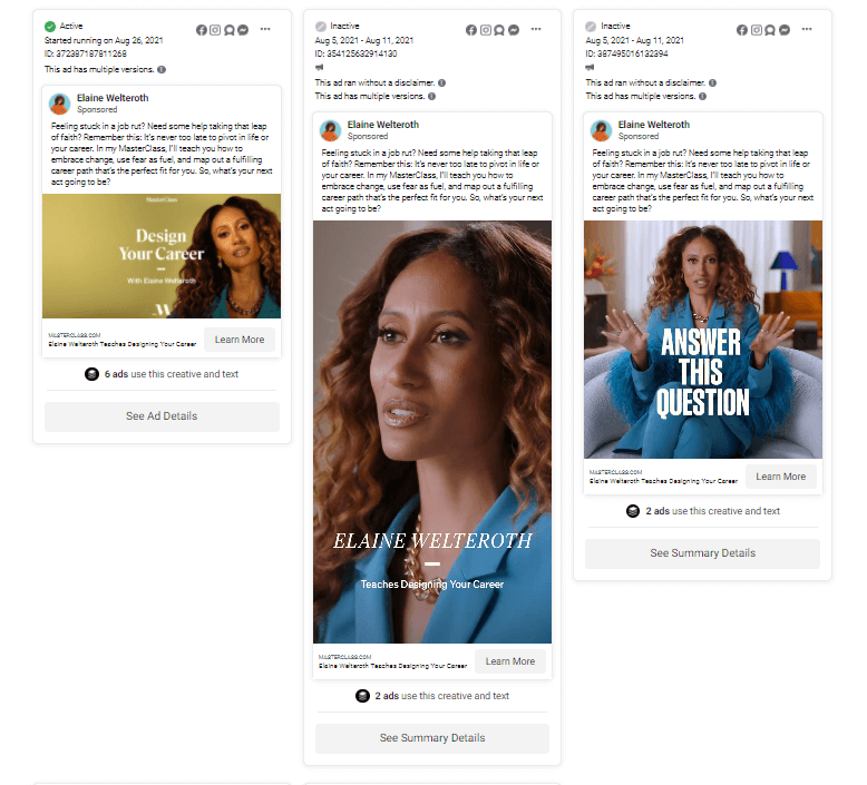 A screenshot showing Elaine Welteroth Facebook ads.