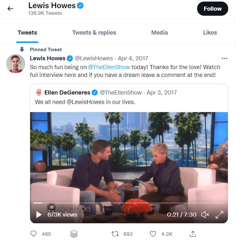 A screenshot of Lewis Howes's Twitter post.