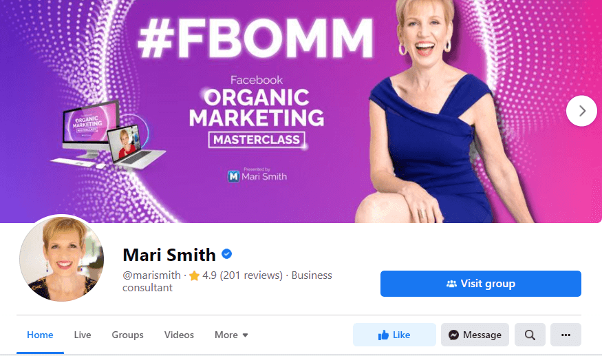 A screenshot of Mari Smith's Facebook banner.