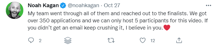 A screenshot of Noah Kagan's Twitter post.