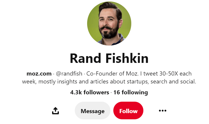 A screenshot of Rand Fishkin's Pinterest bio.