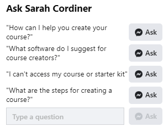 A screenshot of Sarah Cordiner's Ask Messenger feature.