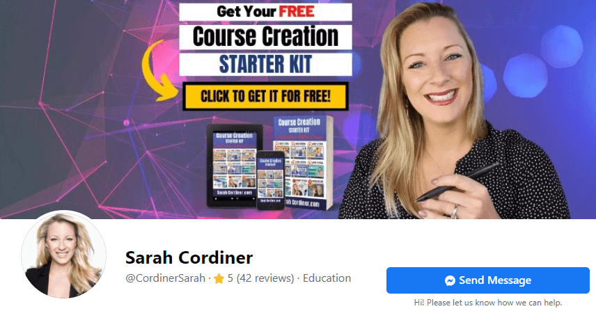 A screenshot of Sarah Cordiner Facebook banner.