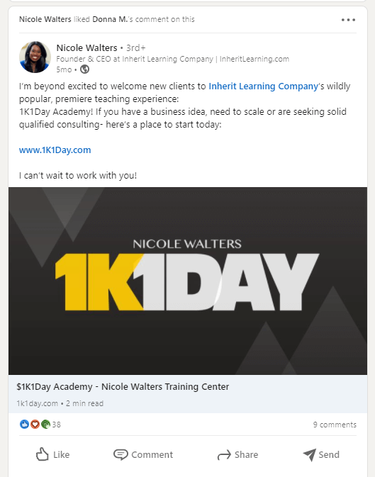 A screenshot of Nicole Walters's post on LinkedIn. Image title: Nicole-Walters-LinkedIn