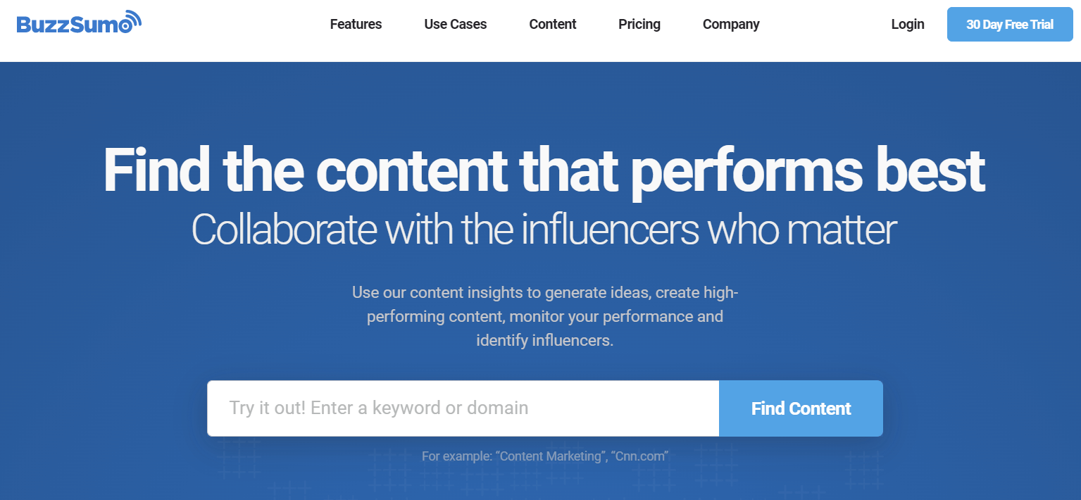 A screenshot of Buzzsumo's website.