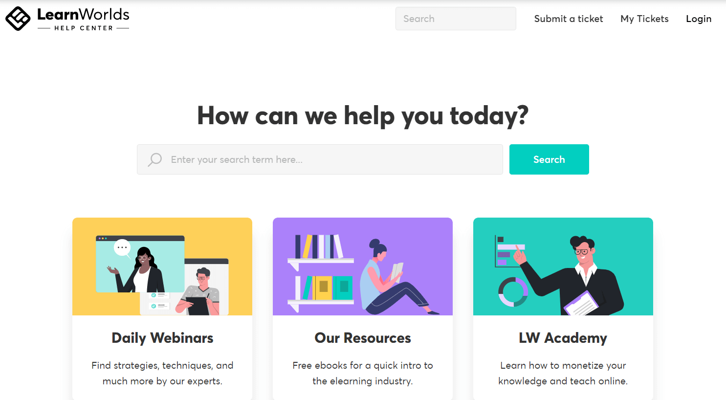 A screenshot of LearnWorlds's new Help Center.