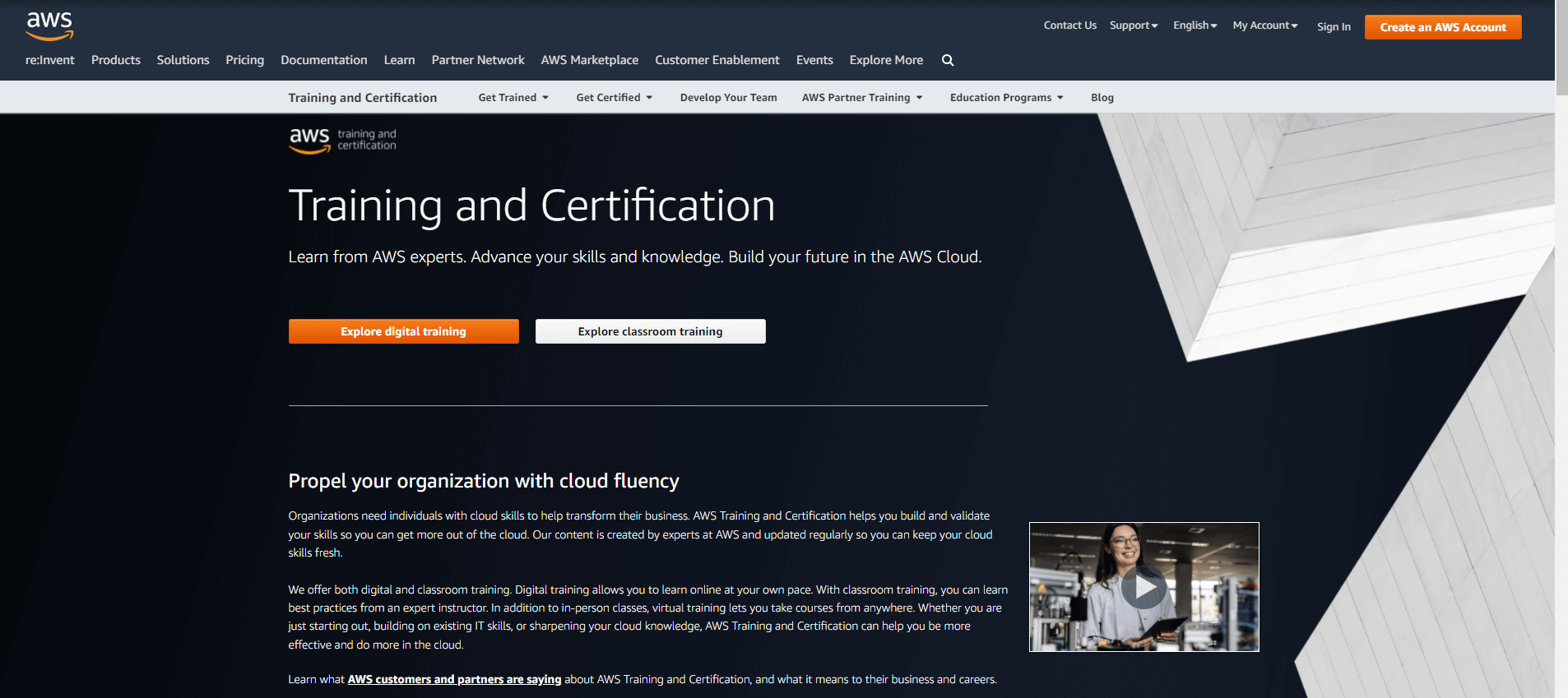 A screenshot of AWS academy website.