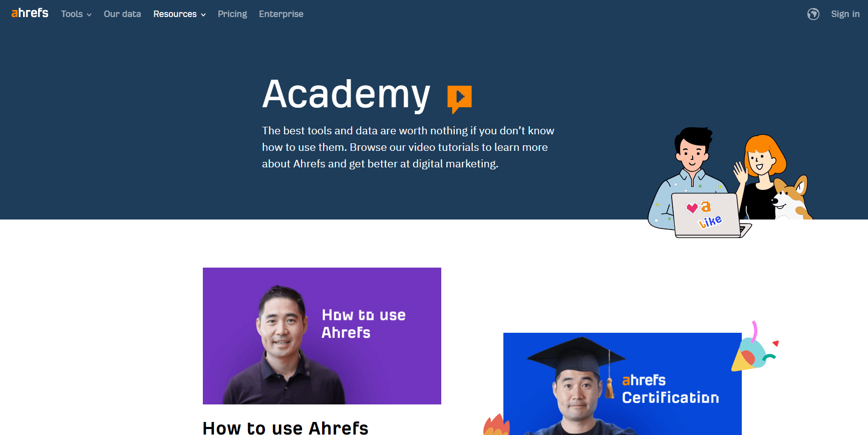 A screenshot of Ahrefs academy website.