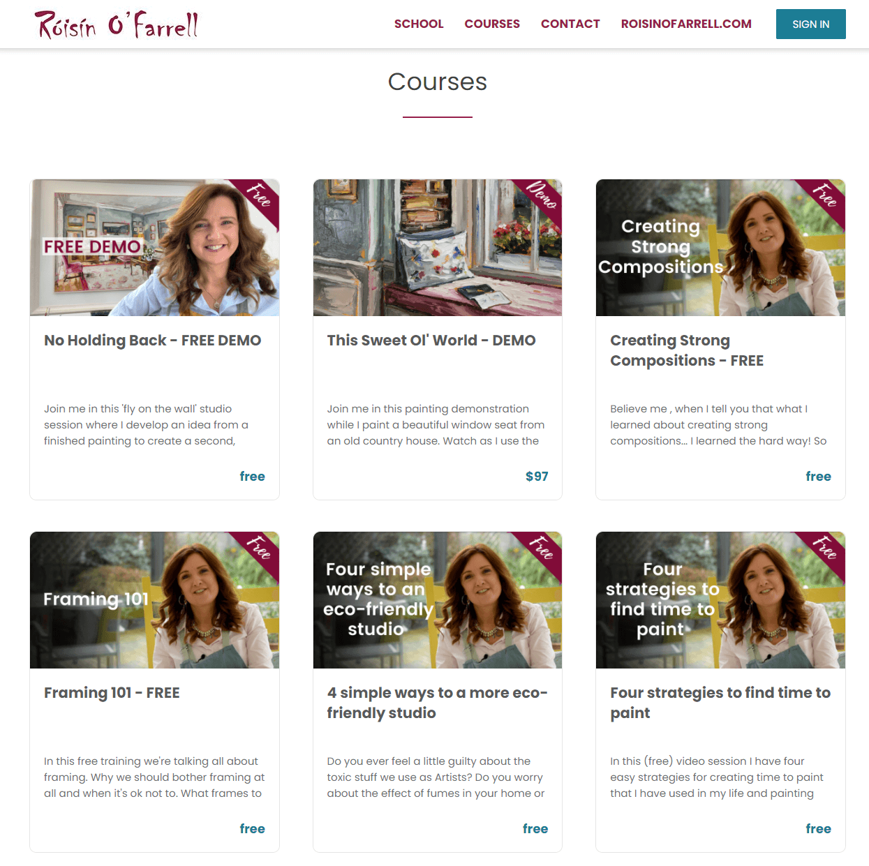 Examples of art courses by Roisin O'Farrel.