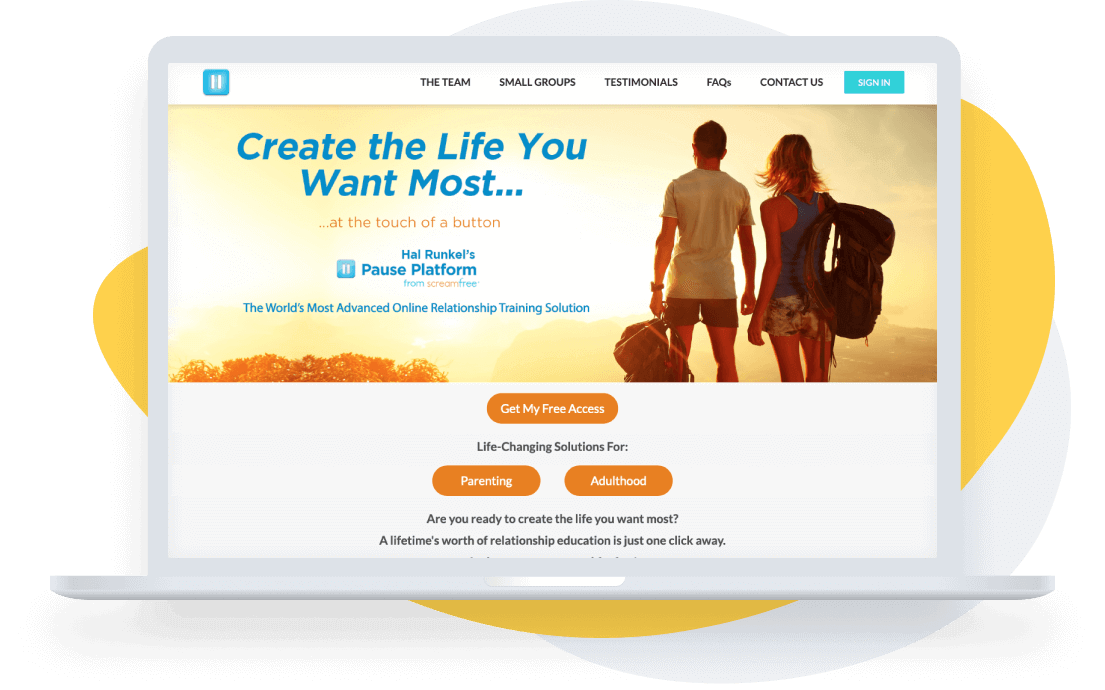 Pauseplatform's homepage, a family coaching business.