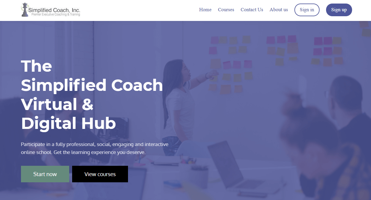 A screenshot of the Simplified coach home page.
