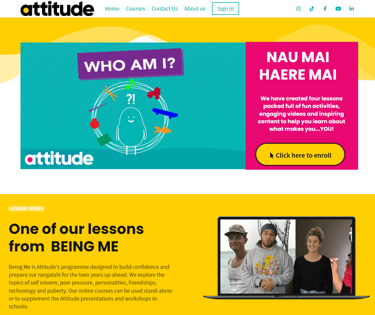 A screenshot of the kids' academy Attitude.