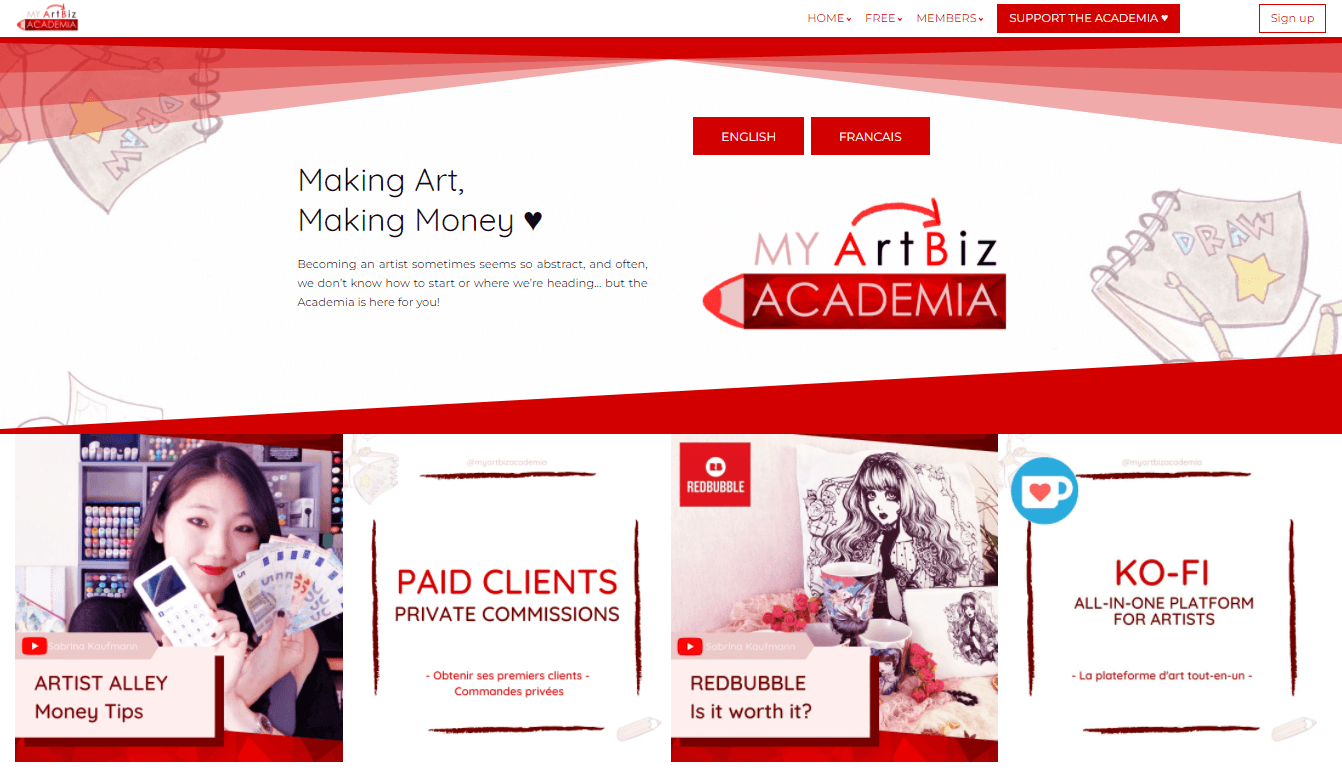 Screenshot example of a design school ArtBiz Academia.