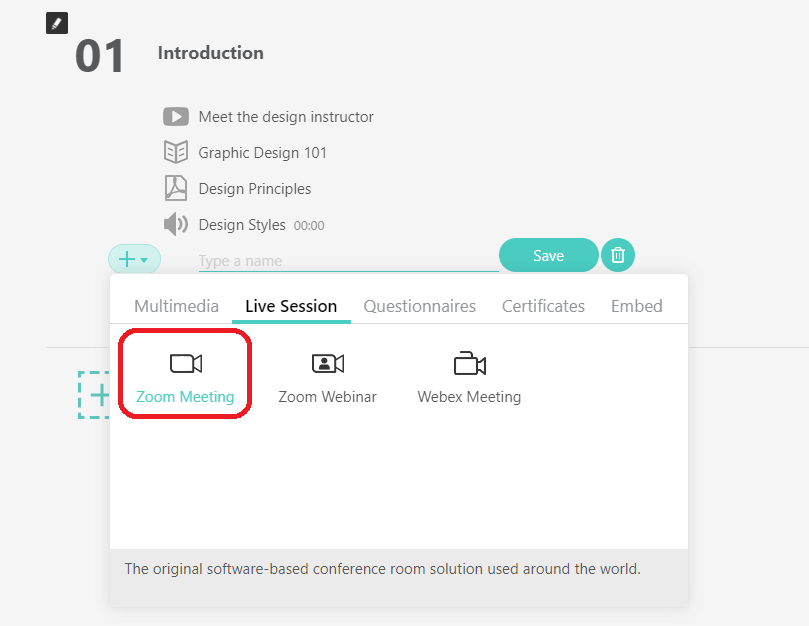 Setting up live sessions with Zoom on a LearnWorlds Course for design courses.