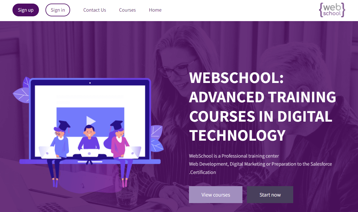 A screenshot of the website of webschool, a school on technology & marketing.