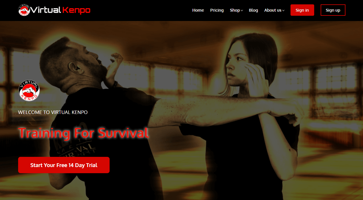 A fitness course example with Virtual Kenpo, a screenshot of their home page.