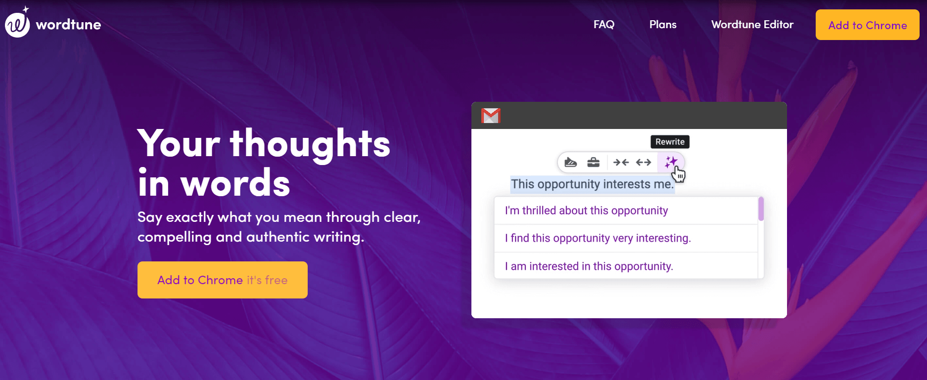 screenshot from Wordtune AI writing tool