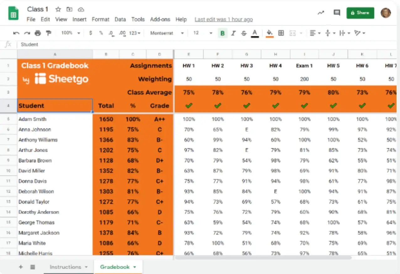 gradebook example 1