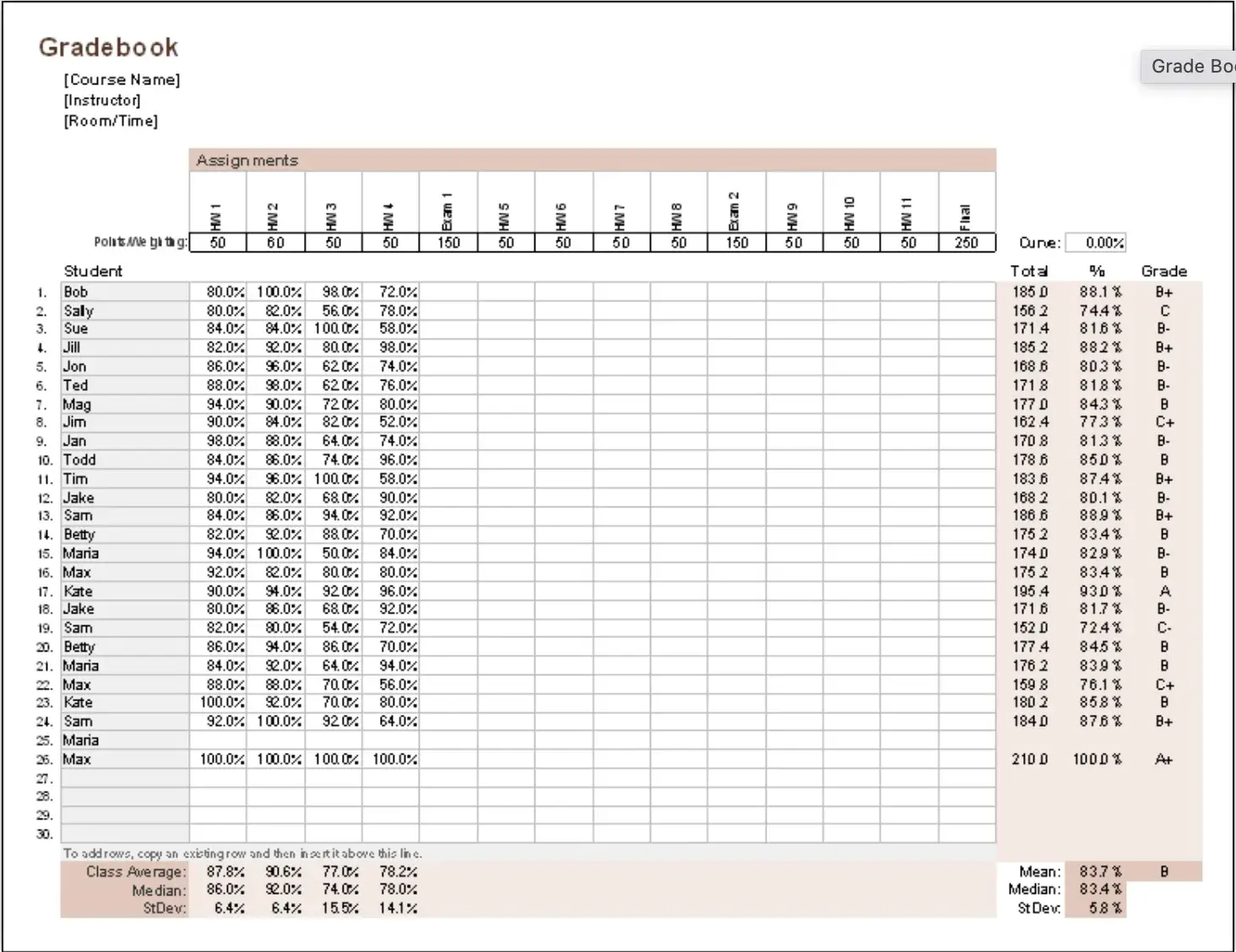 gradebook example 2