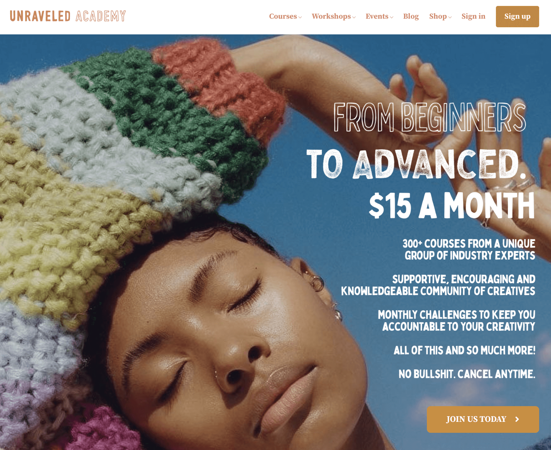 A screenshot of the photography school Unravelled Academy.