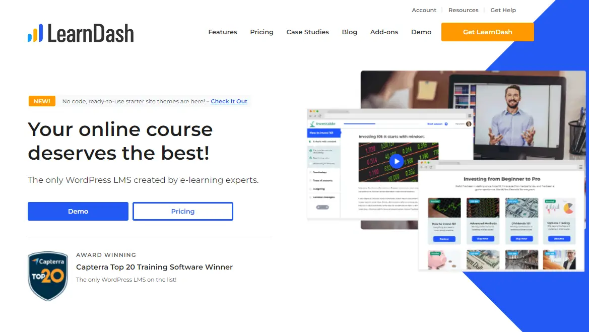 A screenshot of LearnDash, a wordpress plugin for online courses and membership sites.