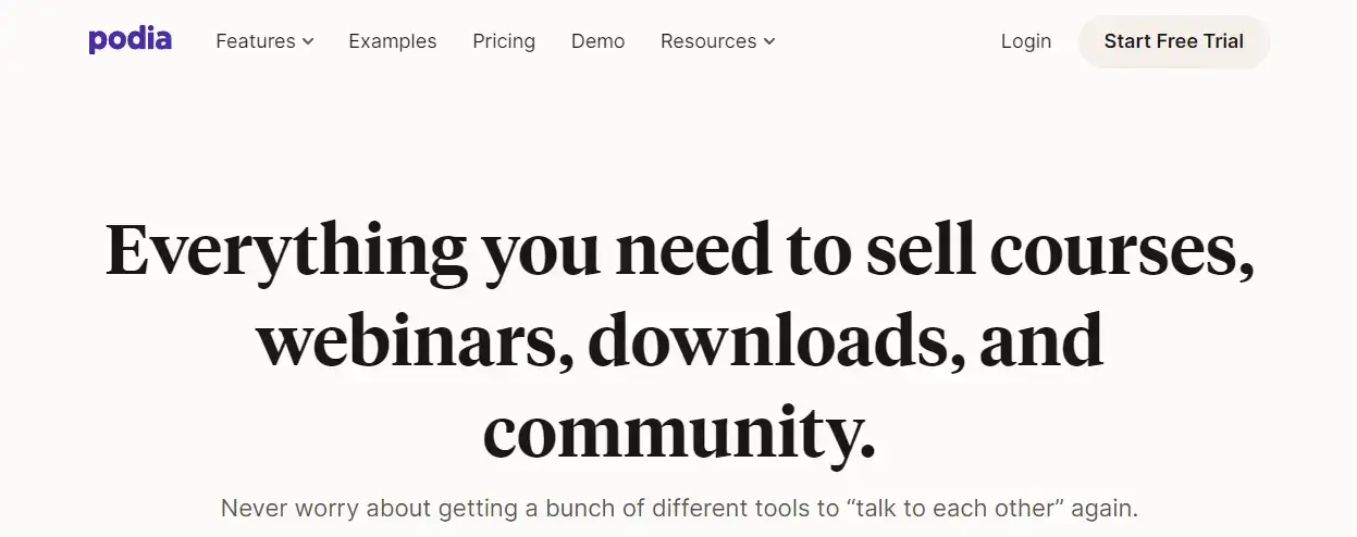 A screenshot of Podia's website.