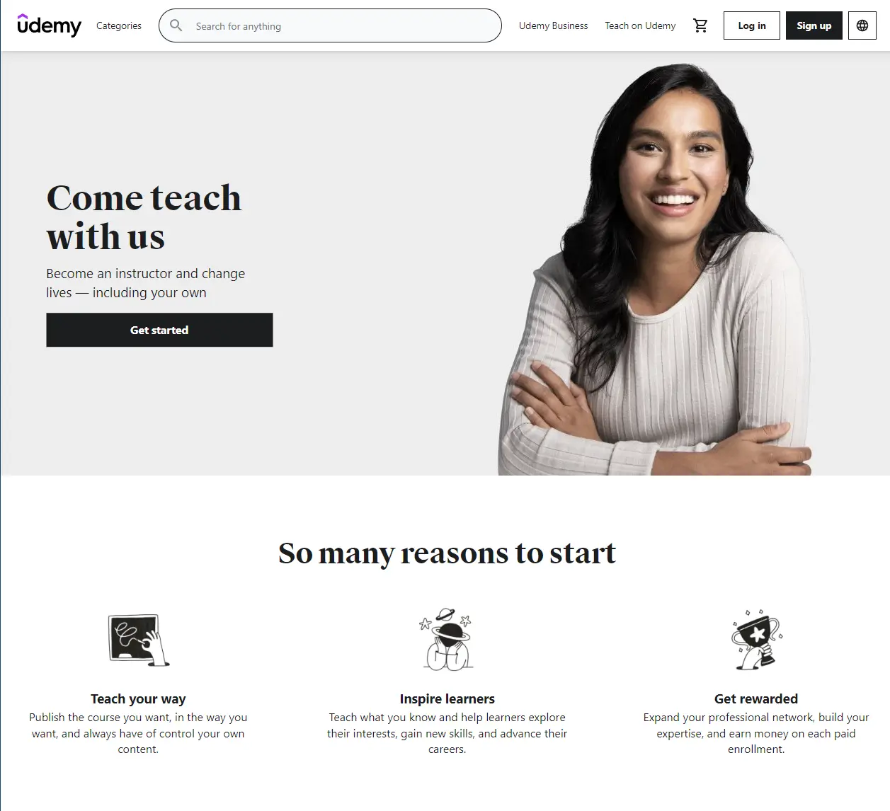 A screenshot of Udemy for instructors with the tagline Come Teach with Us.