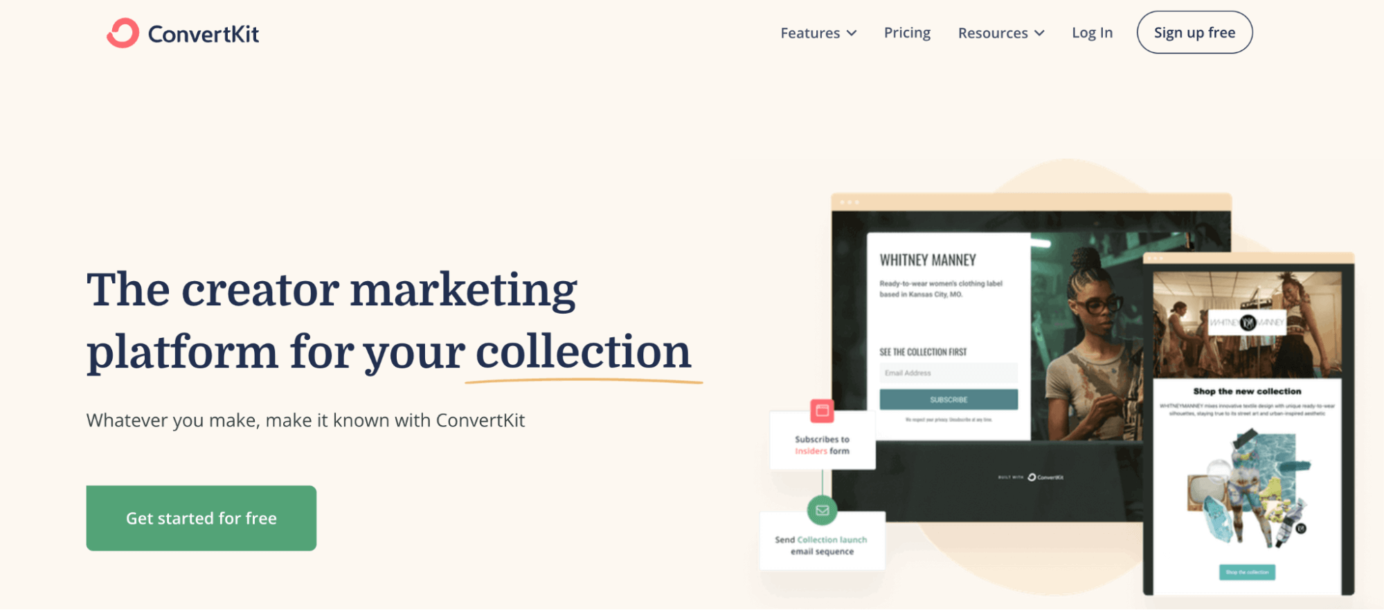 screenshot of ConvertKit's landing page