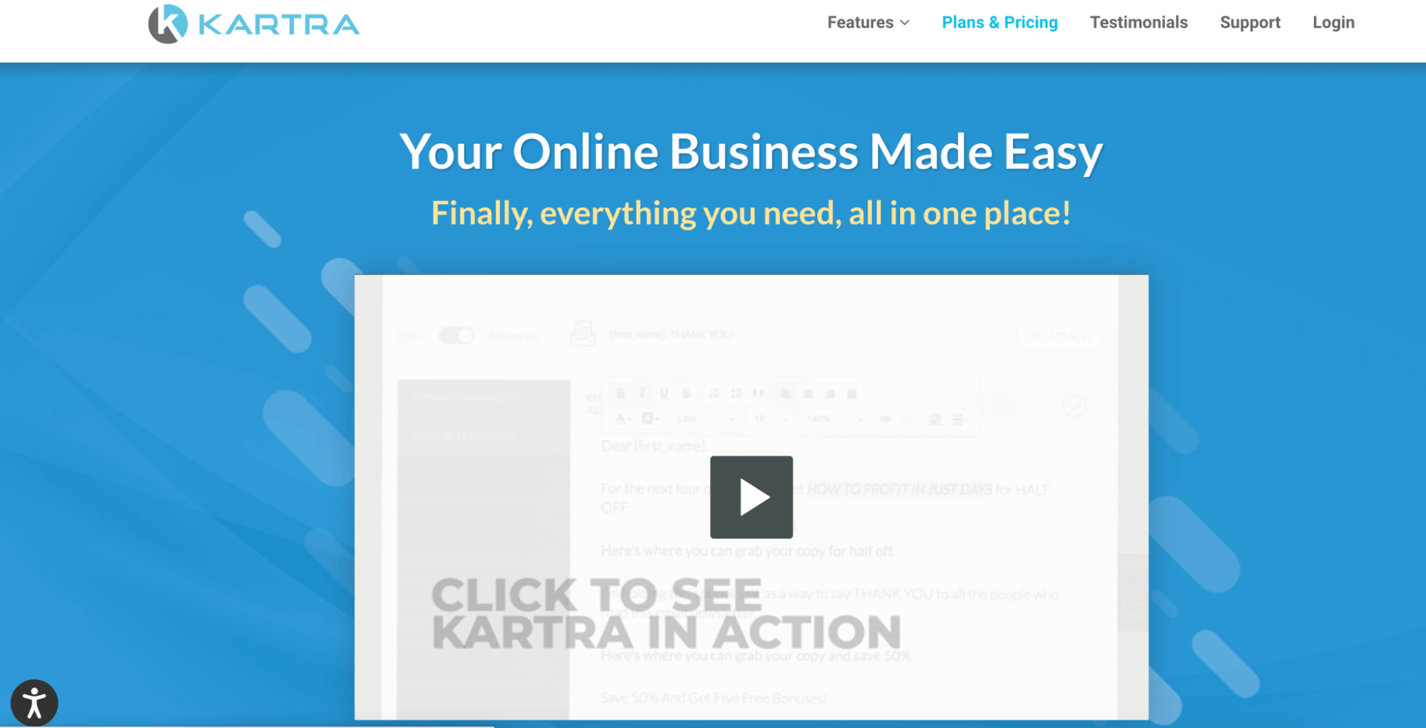 Screenshot of Kartra homepage