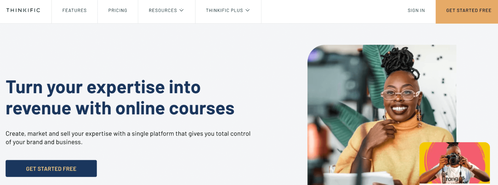 screenshot of Thinkific's homepage