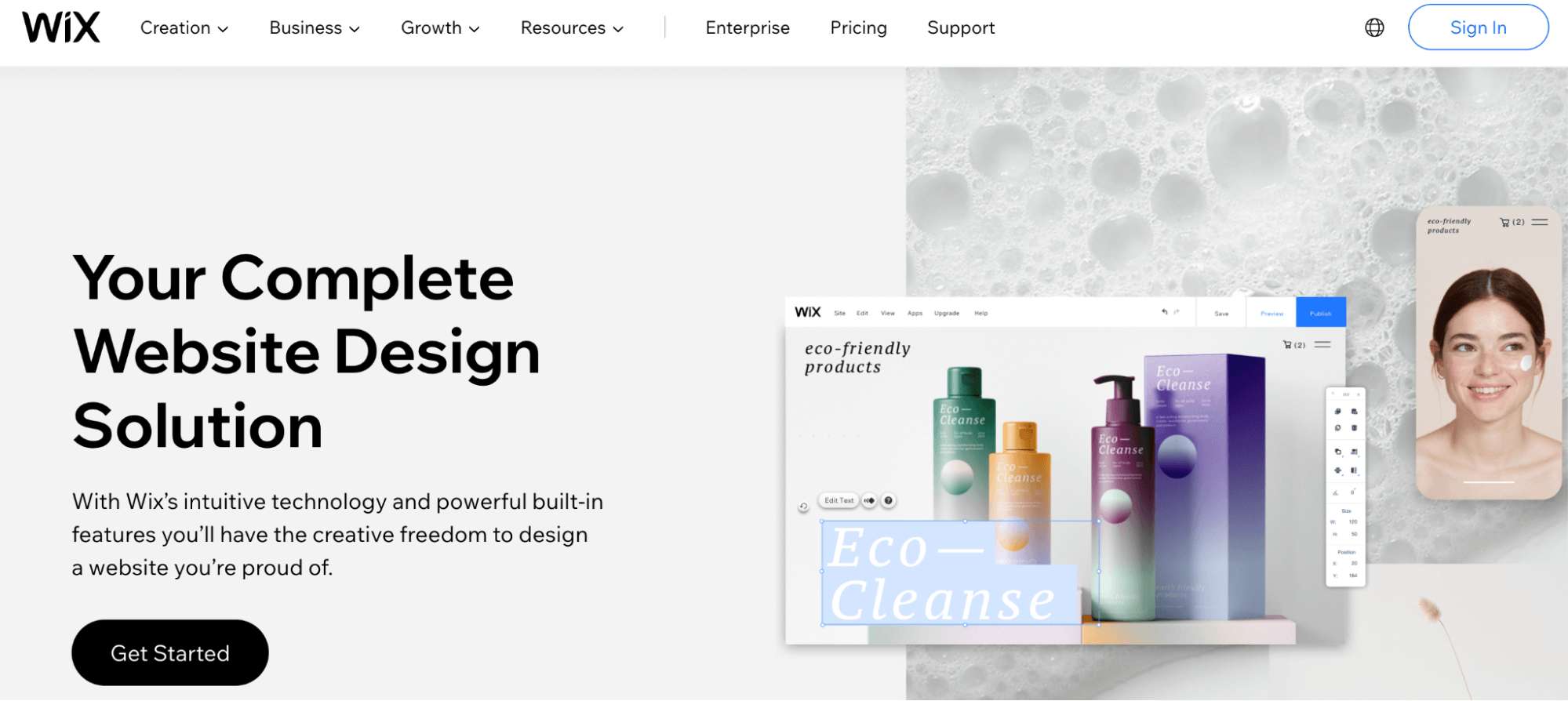 screenshot of one of Wix's landing pages