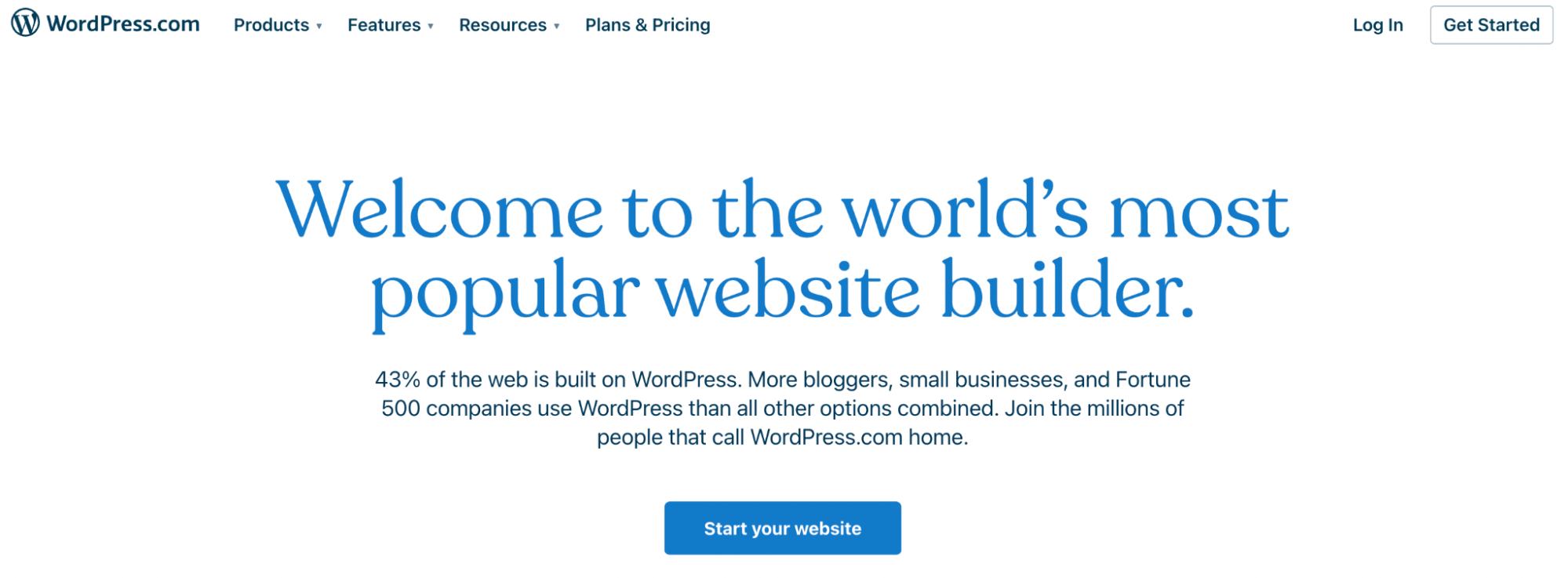 screenshot of WordPress homepage