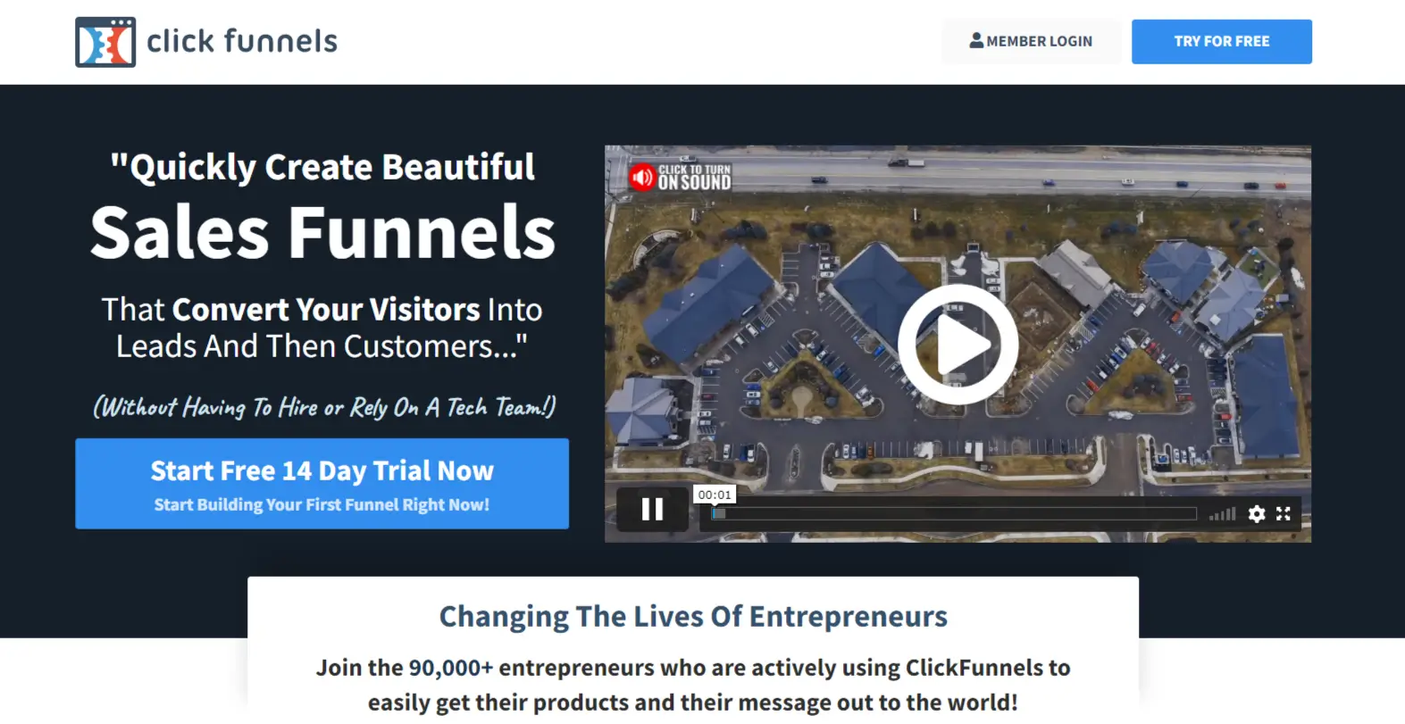 Screenshot of ClickFunnel's homepage