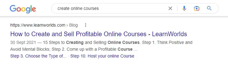 An example of a search results query on Google.