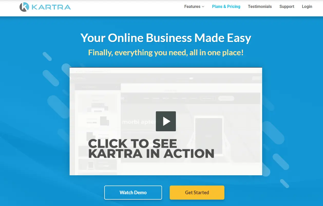 Screenshot of Kartra's homepage