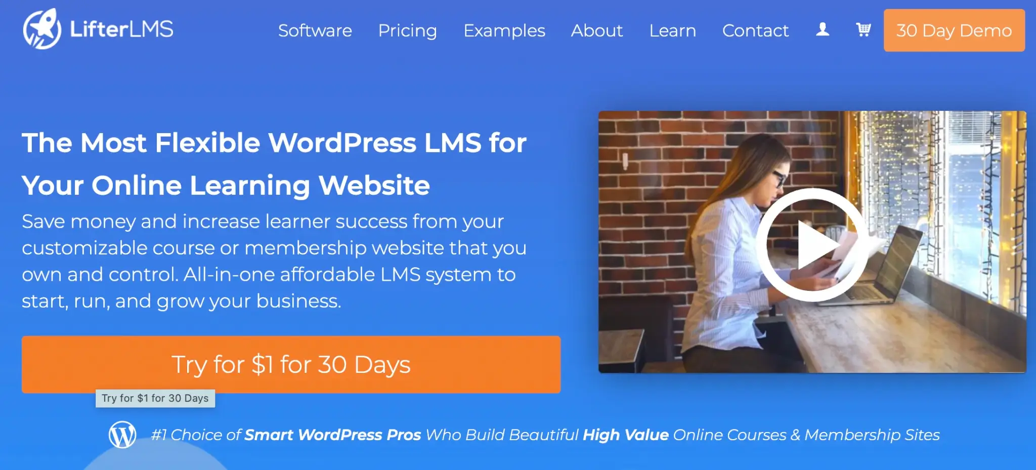 A screenshot of LifterLMS' website showing a title about flexible wordpress LMs.