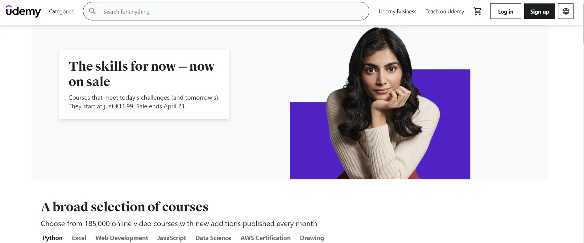 Screenshot of Udemy's homepage